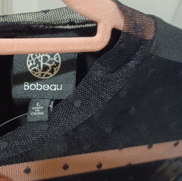 BOBEAU SHEER POLKA SLEEVE CUT FRONT SEXY FORMAL TOP LARGE - Picture 10 of 10